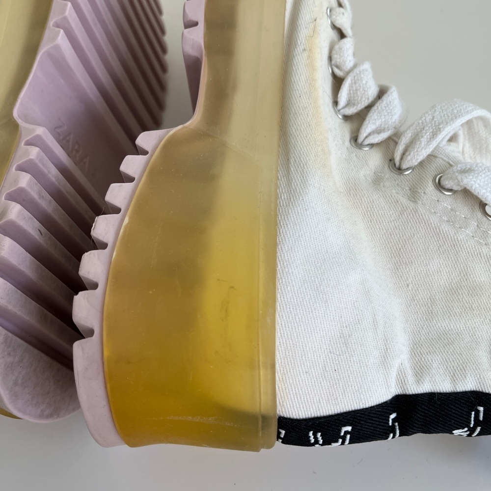 Zara White and Cream Sneakers with Unique Sole - Picture 5 of 7